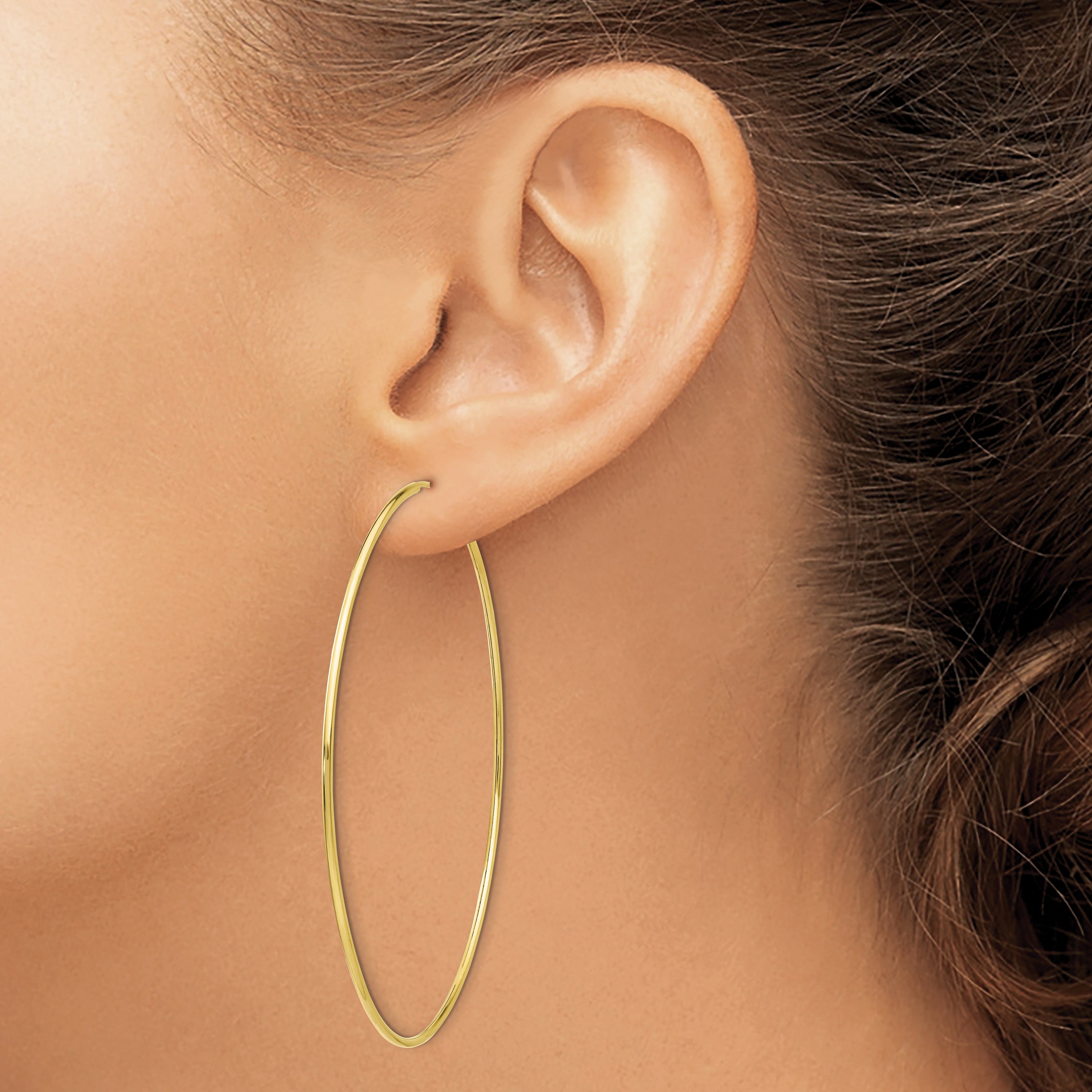 10K Gold Polished Endless Hoop Earrings, 63mm Lightweight Design