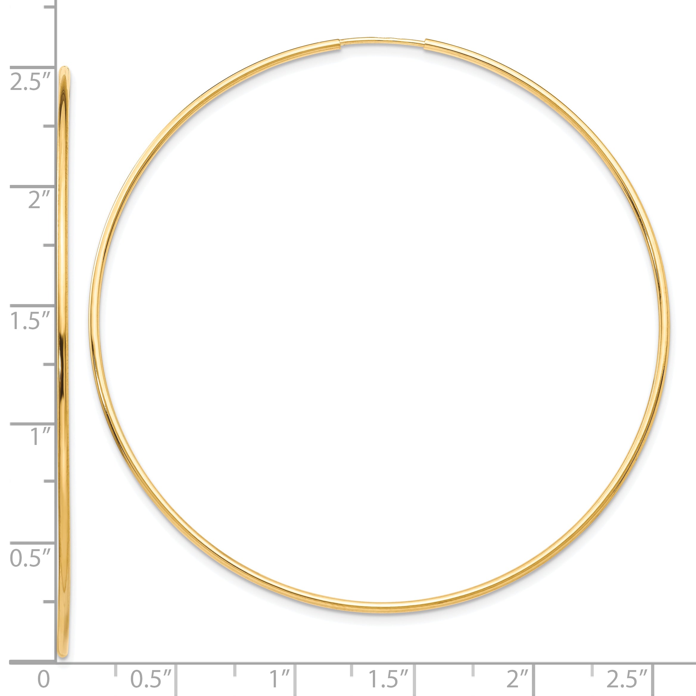 10K Gold Polished Endless Hoop Earrings, 63mm Lightweight Design