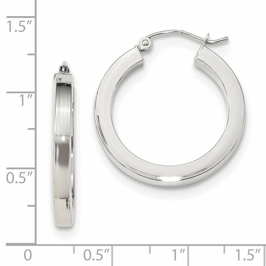 10k White Gold 3mm Polished Square Tube Hoop Earrings