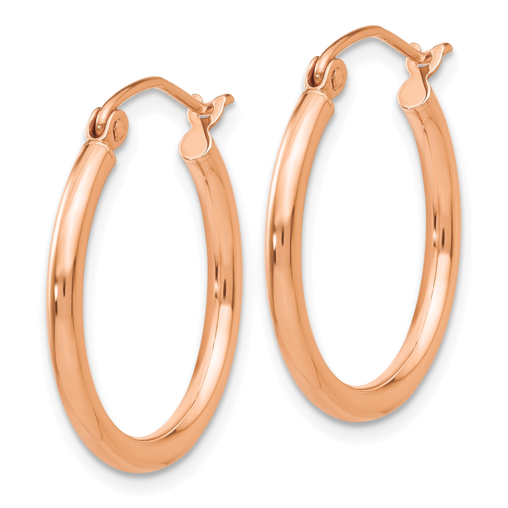 10K Rose Gold Polished Hoop Earrings 2mm Tube Elegant Design for Women