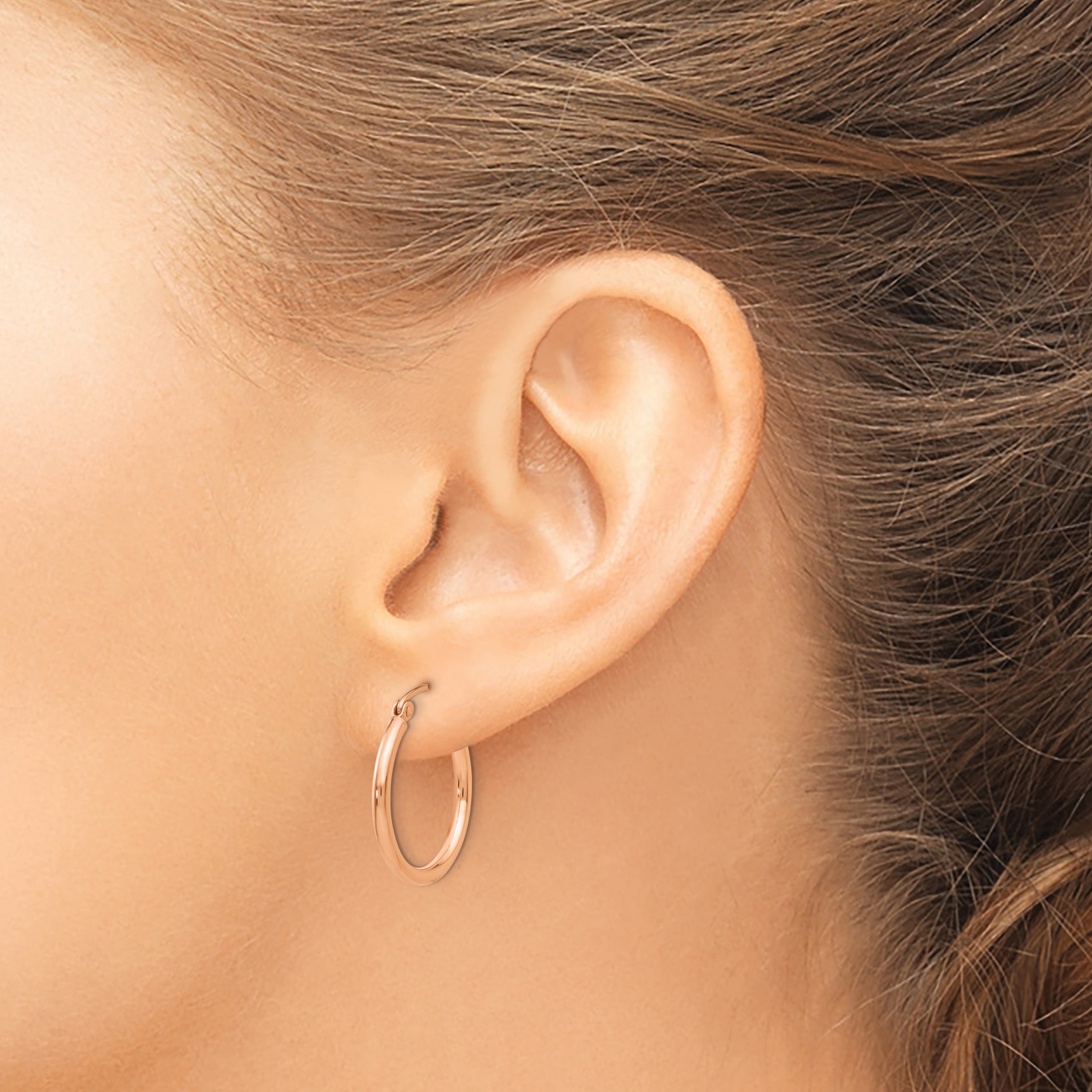 10K Rose Gold Polished Hoop Earrings 2mm Tube Elegant Design for Women