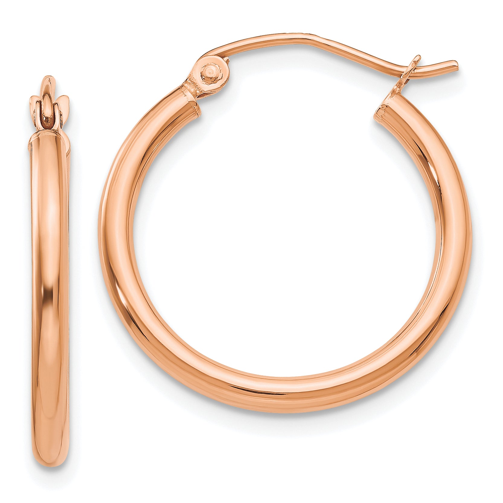 10K Rose Gold Polished 2mm Tube Hoop Earrings