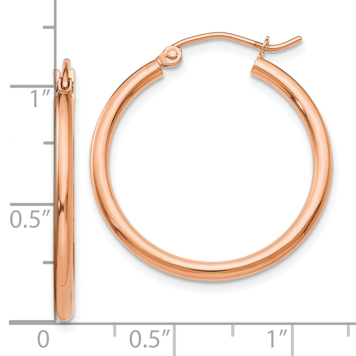 10K Rose Gold Polished Hoop Earrings 26mm Elegant Tube Design for Women