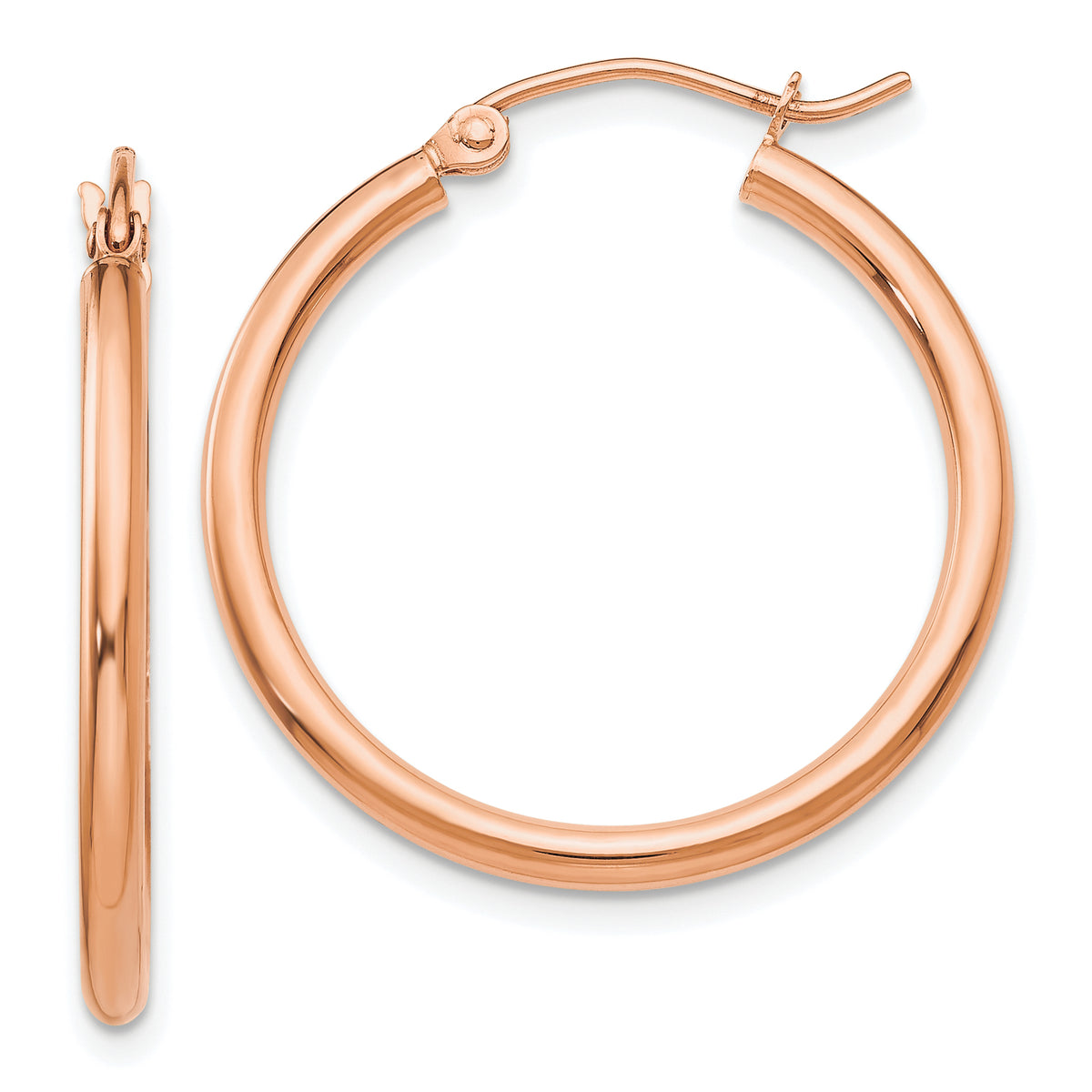 10K Rose Gold Polished 2mm Tube Hoop Earrings