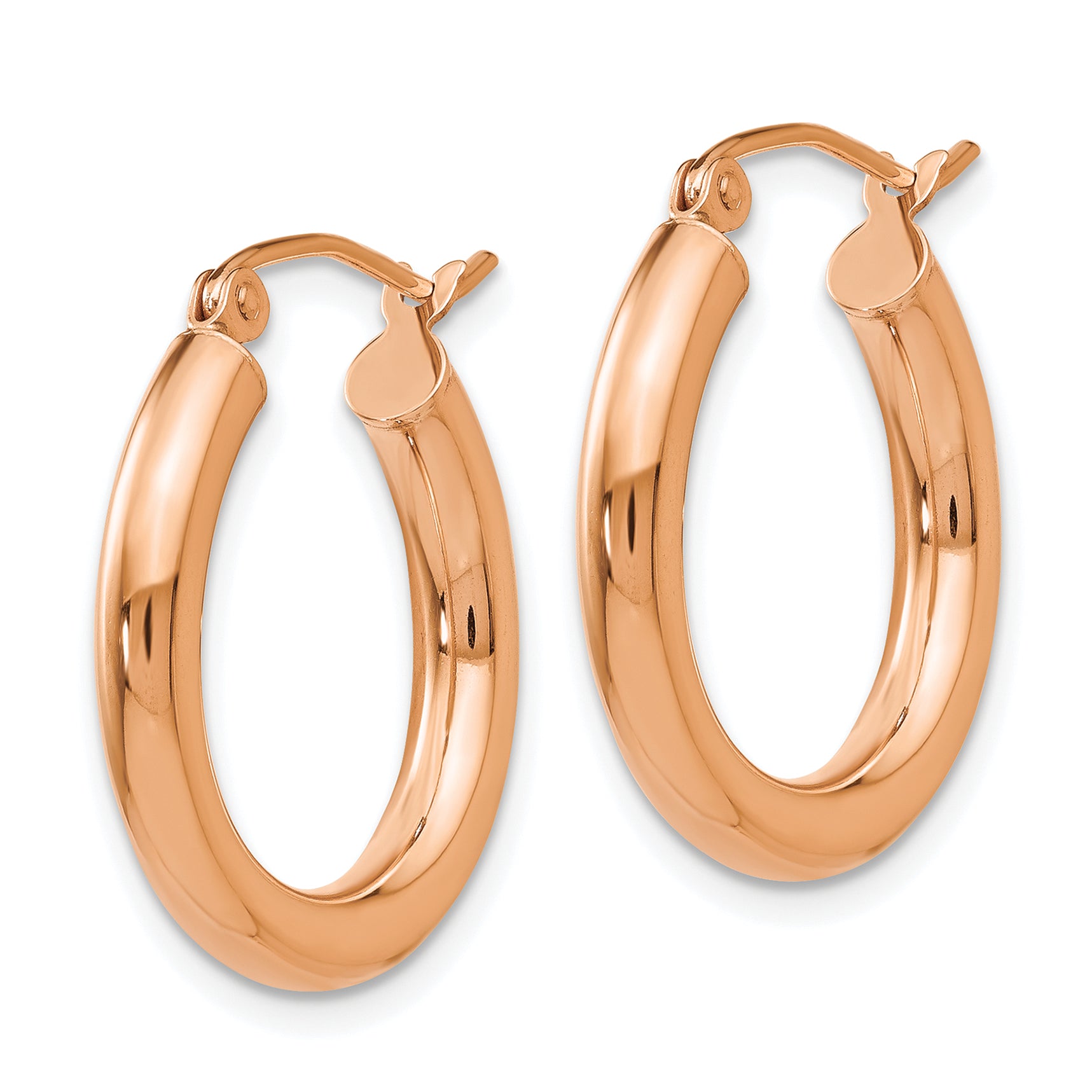 10K Rose Gold Polished Hoop Earrings 3mm Classic Elegant Design for Women