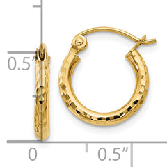 10k Diamond-cut 2mm Round Tube Hoop Earrings