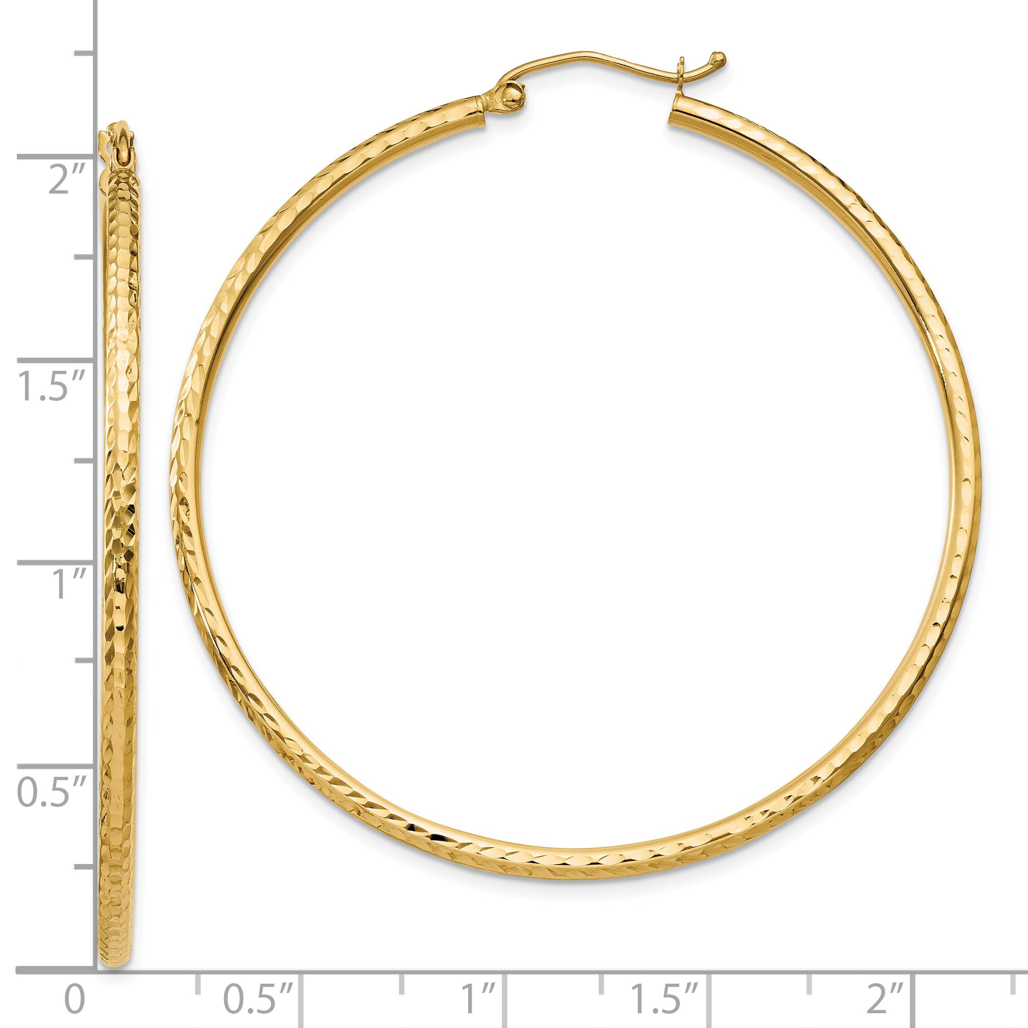 10k Diamond-cut 2mm Round Tube Hoop Earrings