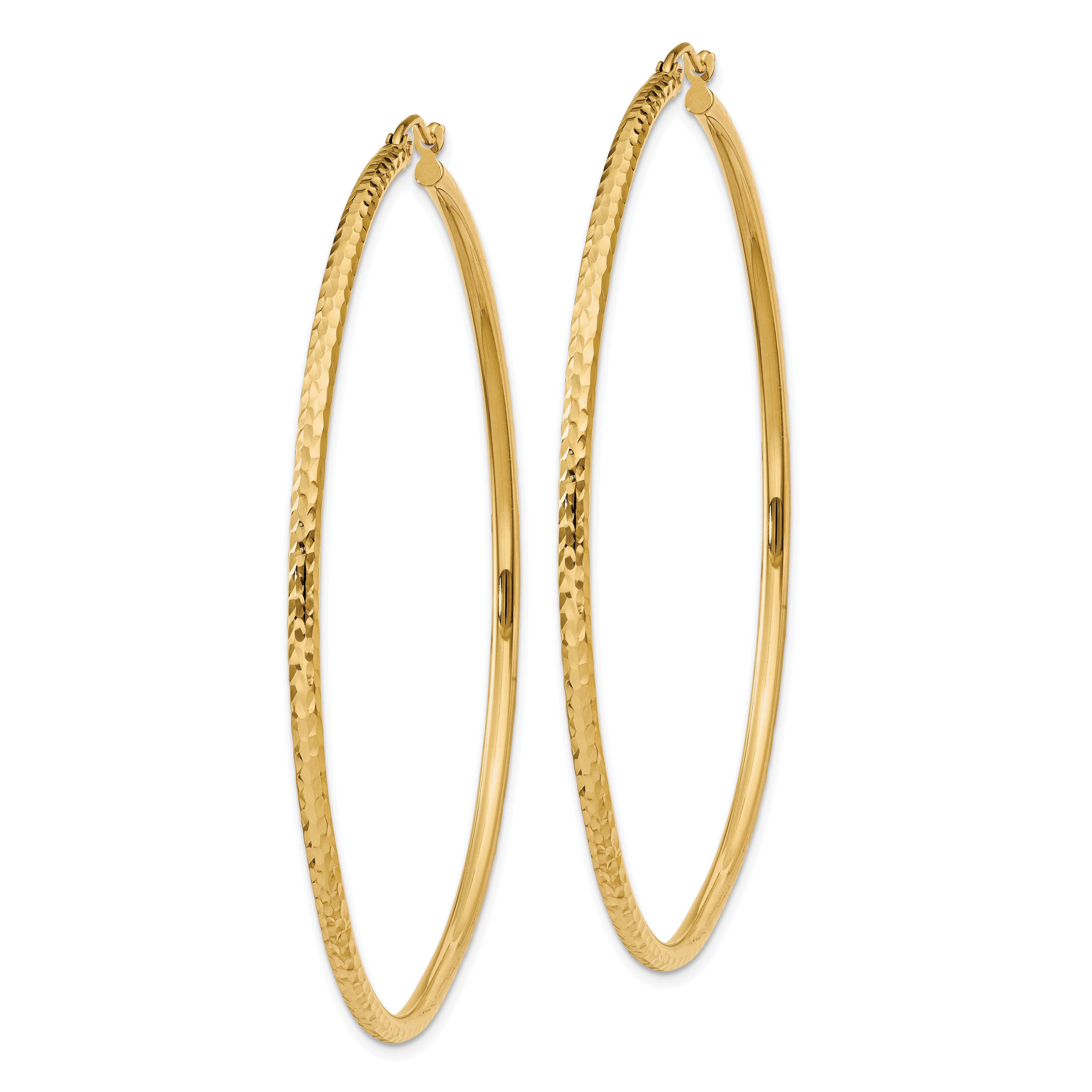 10k Diamond-cut 2mm Round Tube Hoop Earrings