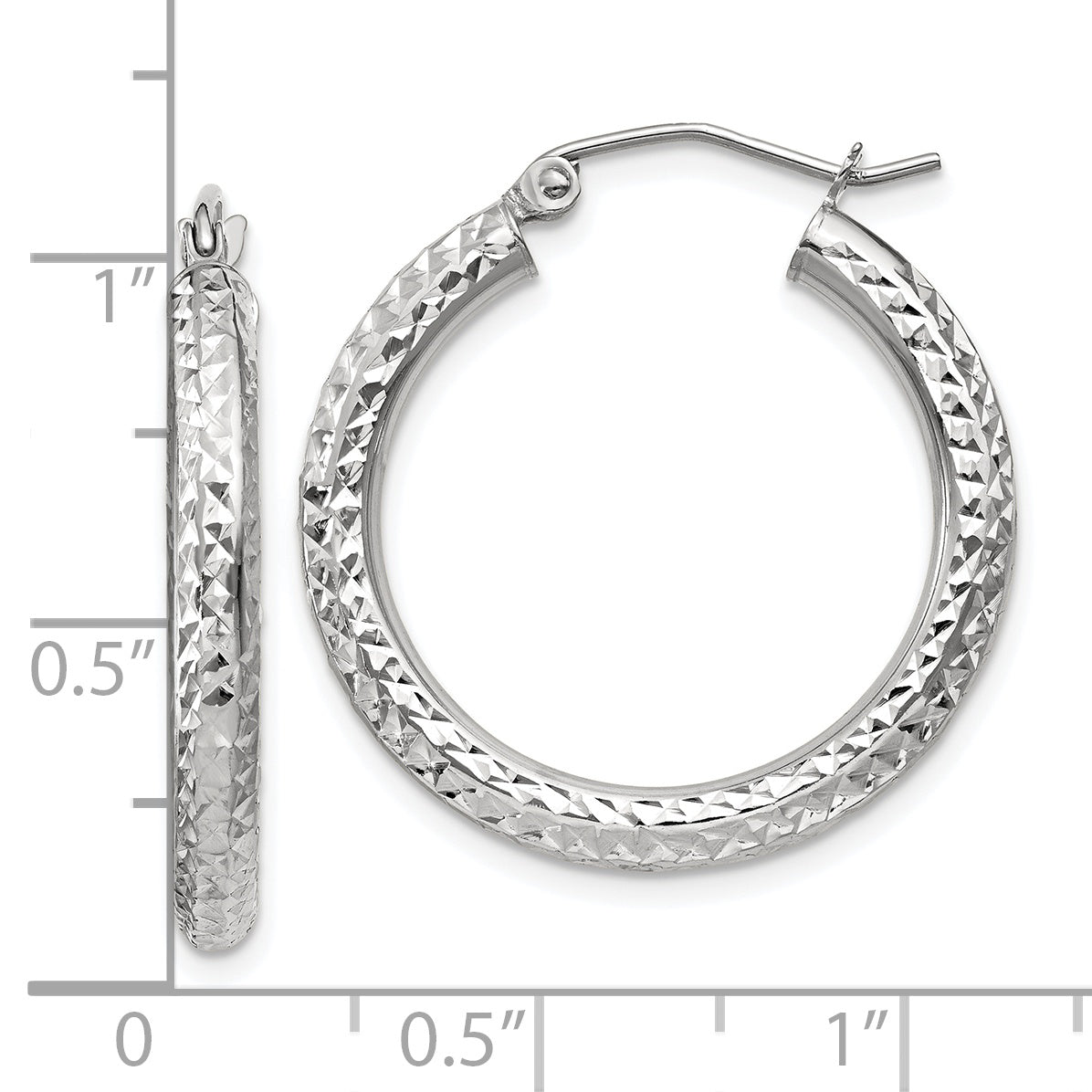 10K White Gold Diamond-Cut Hoop Earrings 3mm Polished Finish 20mm