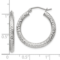 10k White Gold Diamond-cut 3mm Round Hoop Earrings