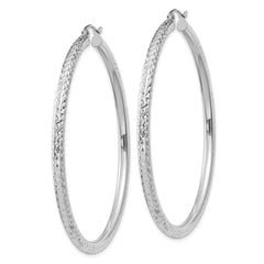 10K White Gold Diamond-Cut Hoop Earrings with Polished Rhodium Finish