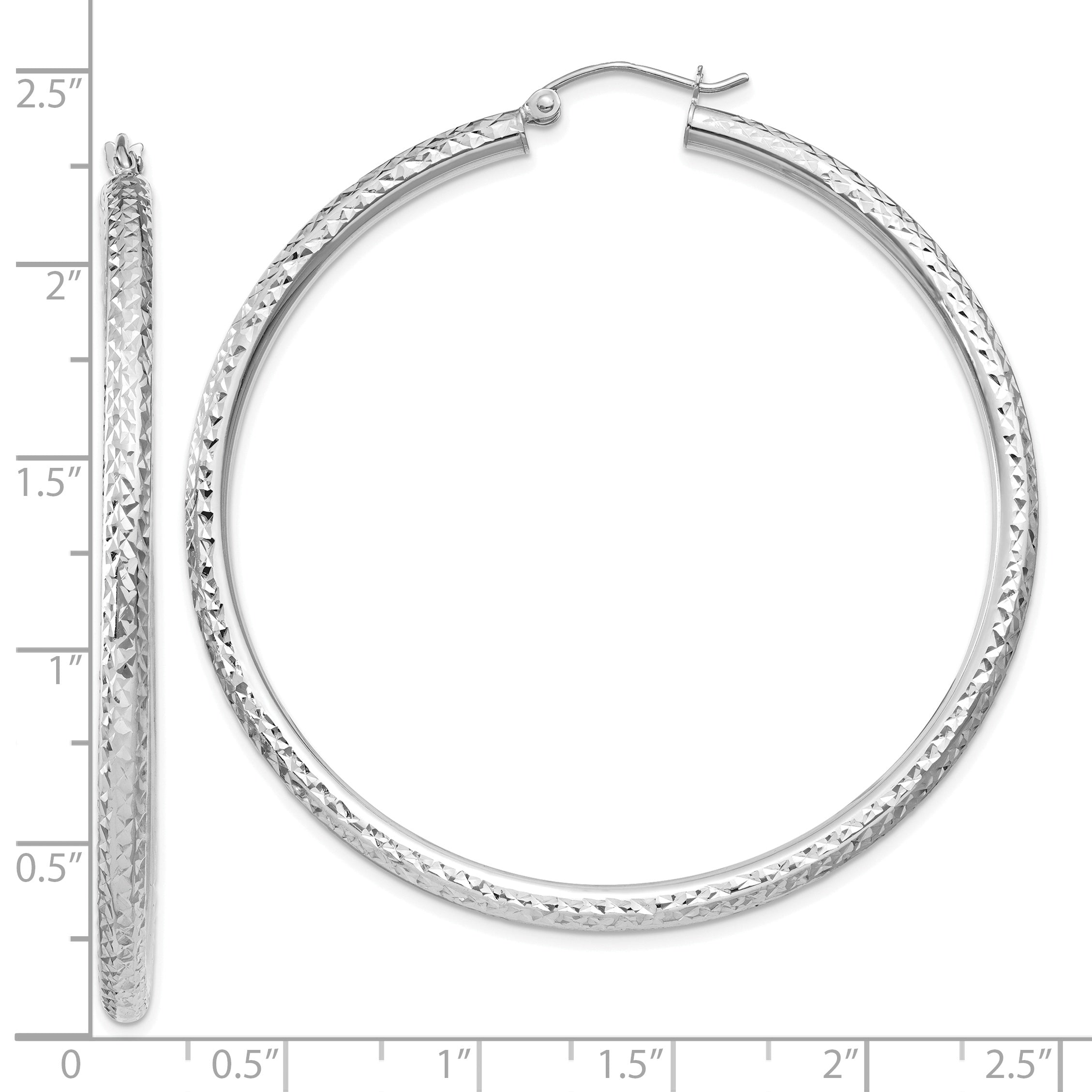 10K White Gold Diamond-Cut Hoop Earrings with Polished Rhodium Finish