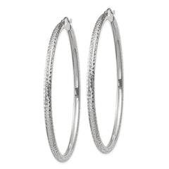 10k White Gold Diamond-cut 3mm Round Hoop Earrings