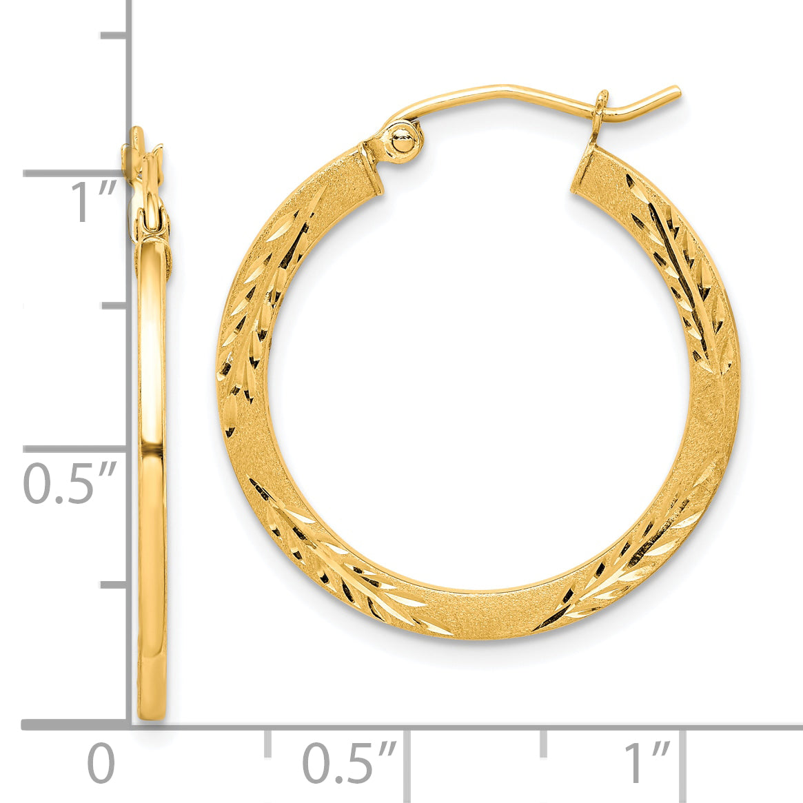 10K Gold Diamond-Cut Hoop Earrings with Satin Finish 26mm