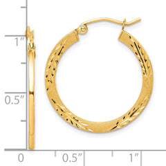 10K Satin Diamond Cut Hoop Earrings