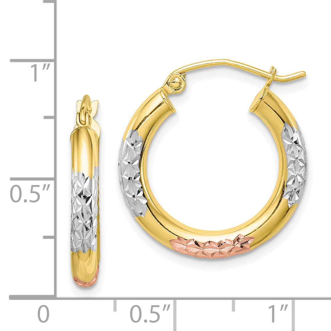 10K Two-Tone Gold Hoop Earrings with Diamond-Cut Polished Finish