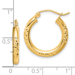 10K Gold Diamond-Cut Polished Hoop Earrings for Women, 21mm