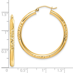 10K Gold Polished Diamond-Cut Hollow Hoop Earrings 36mm Elegant Style