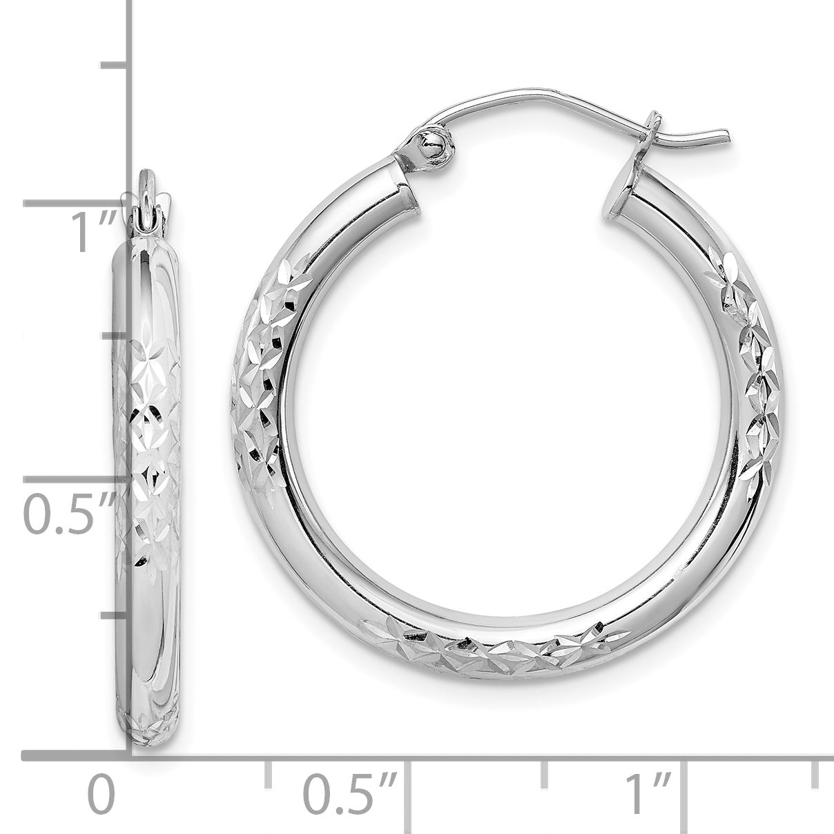 10K White Gold Diamond-Cut Hoop Earrings, Polished 3mm Elegant Design