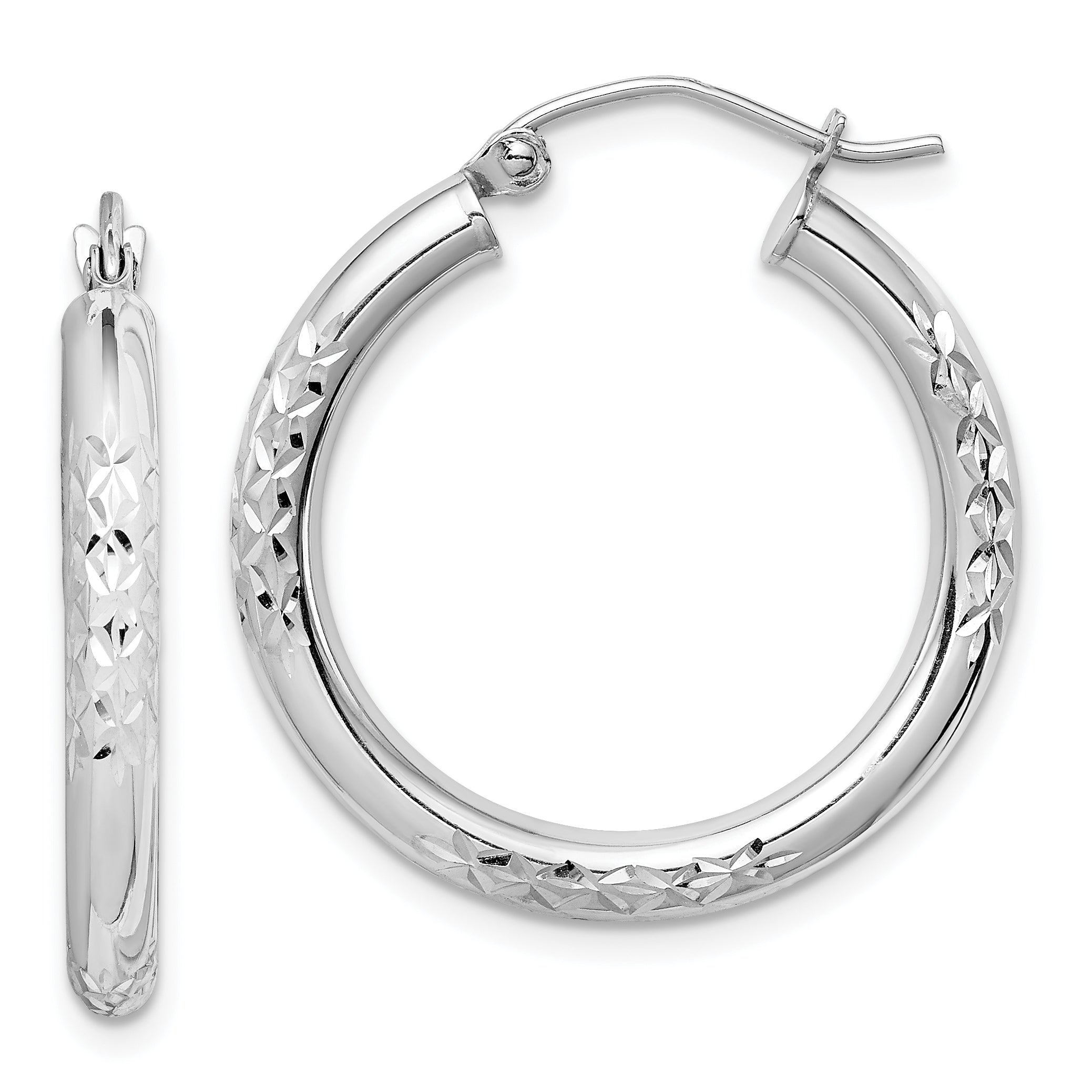 10K White Gold Diamond Cut 3mm Hoop Earrings