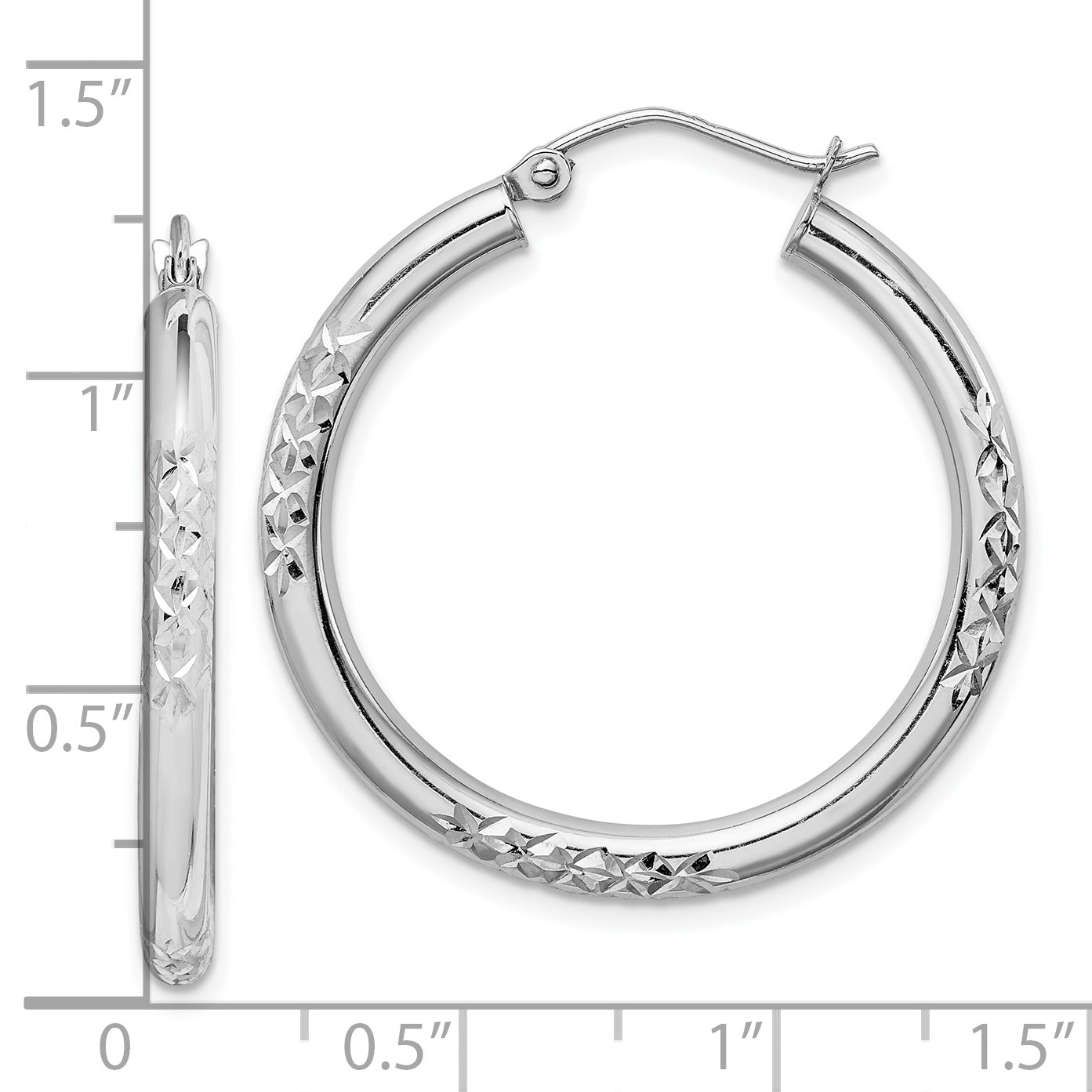 10K White Gold Diamond-Cut Hoop Earrings with Polished Rhodium Finish