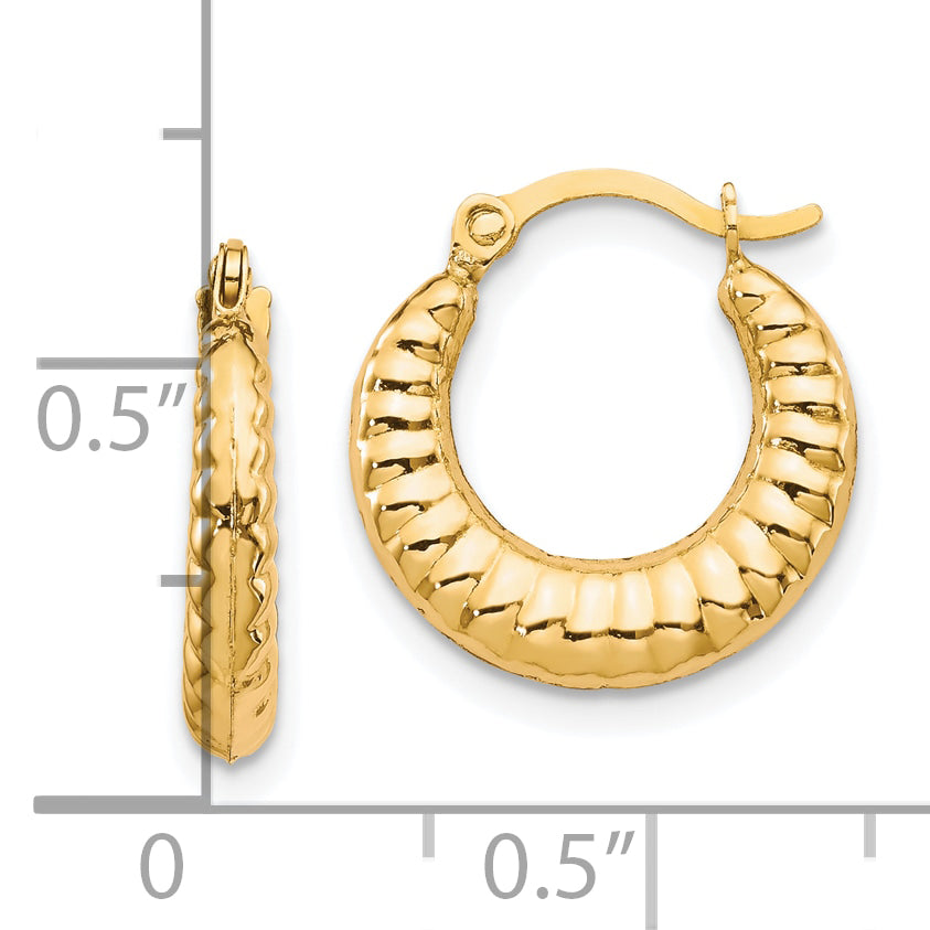 10K Gold Scalloped Hoop Earrings with Polished Finish for Women