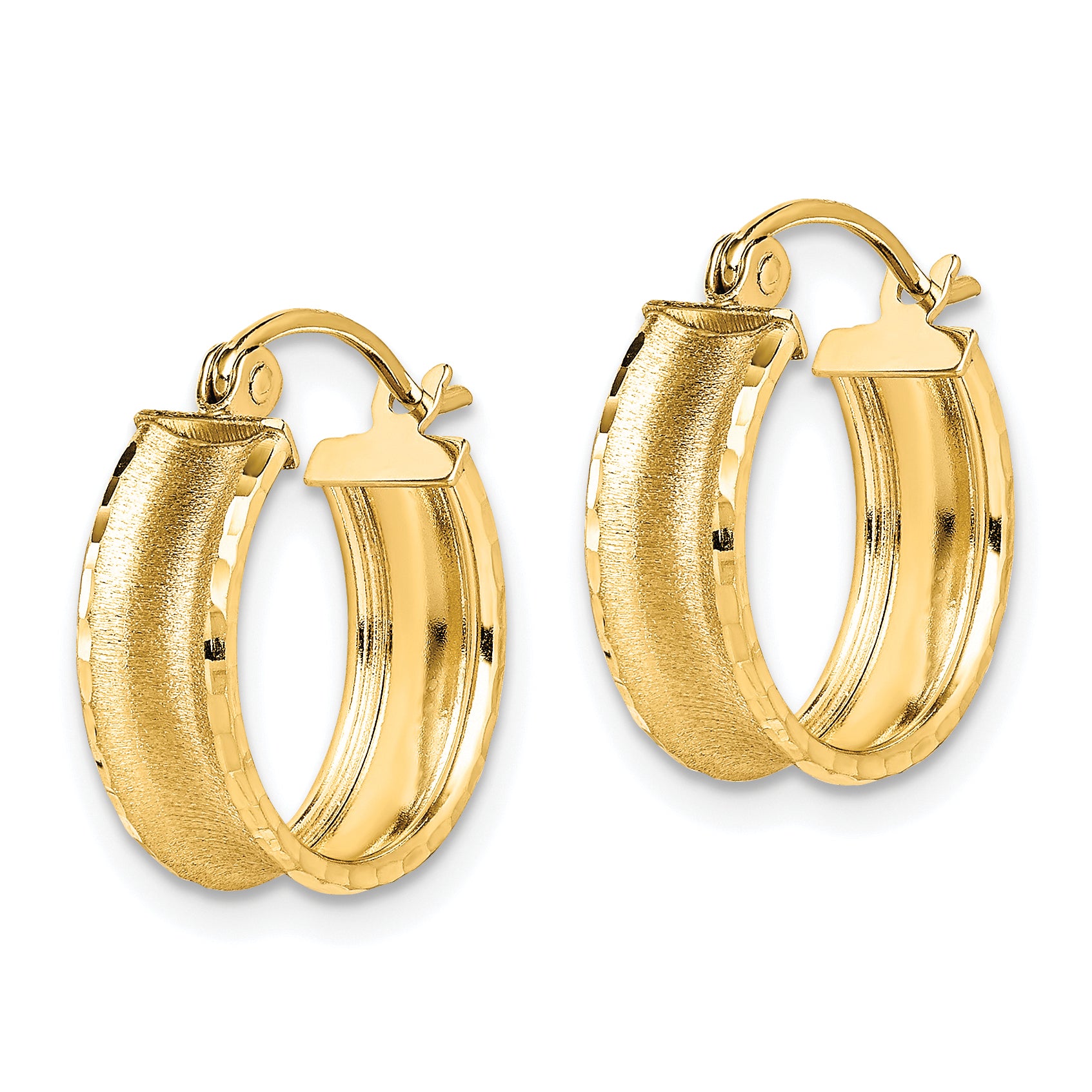 10K Gold Satin Diamond-Cut Hoop Earrings with Polished Finish for Women