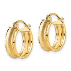 10K Satin Diamond Cut Hoop Earrings