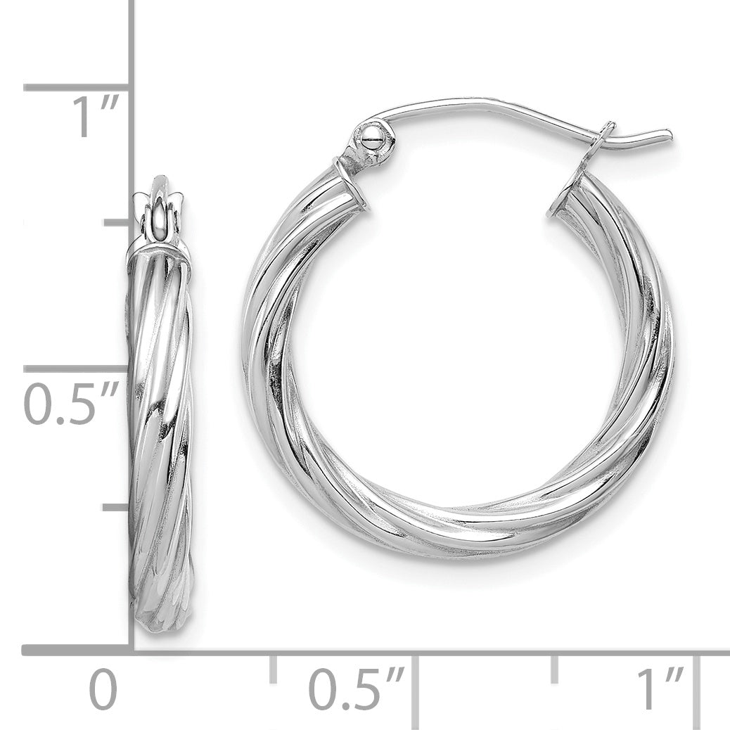 10k White Gold Polished 3mm Twisted Hoop Earrings