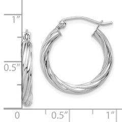 10k White Gold Polished 3mm Twisted Hoop Earrings