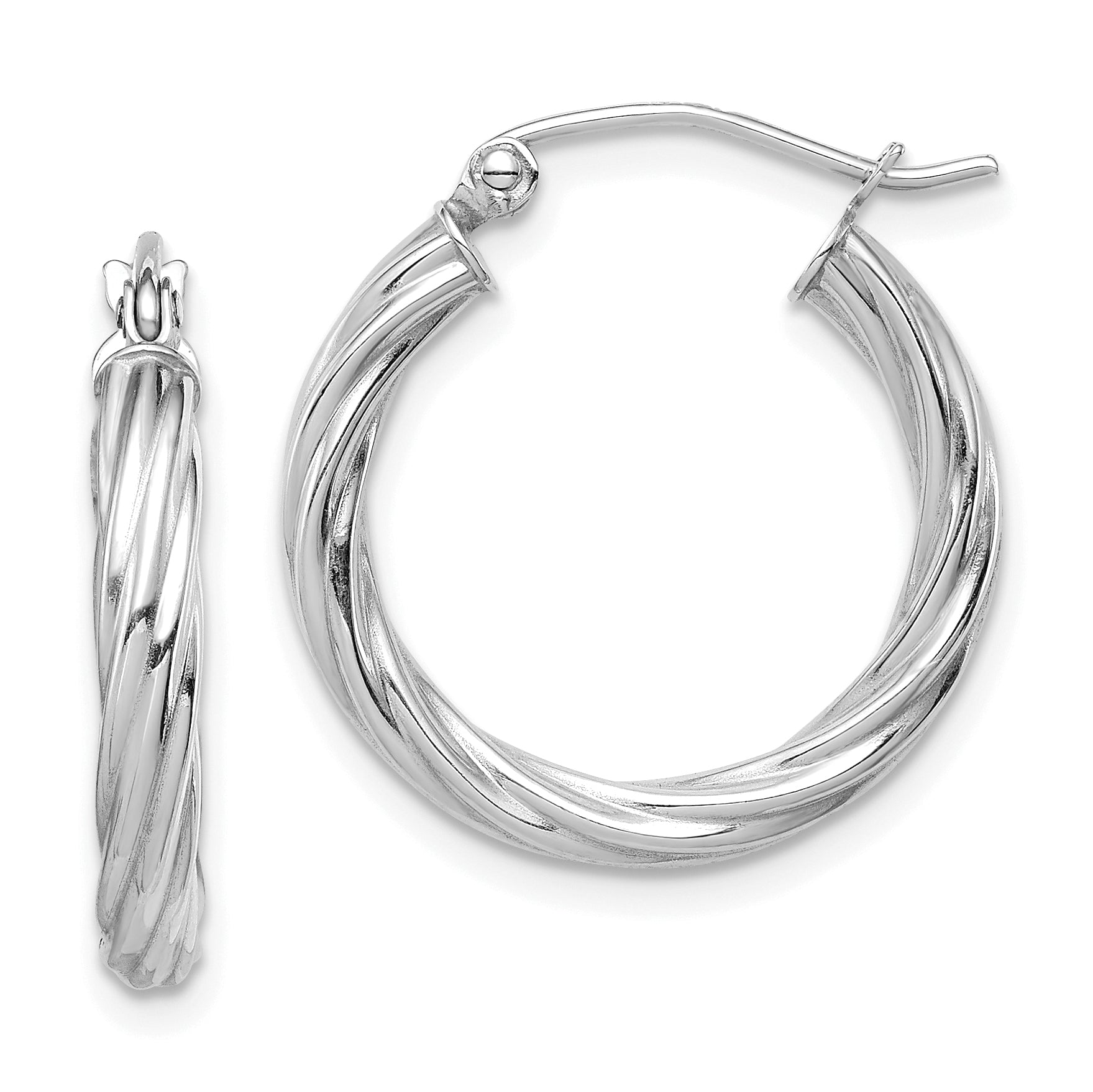 10k White Gold Polished 3mm Twisted Hoop Earrings