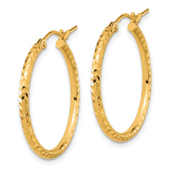 10k Diamond-cut 2mm Round Tube Hoop Earrings