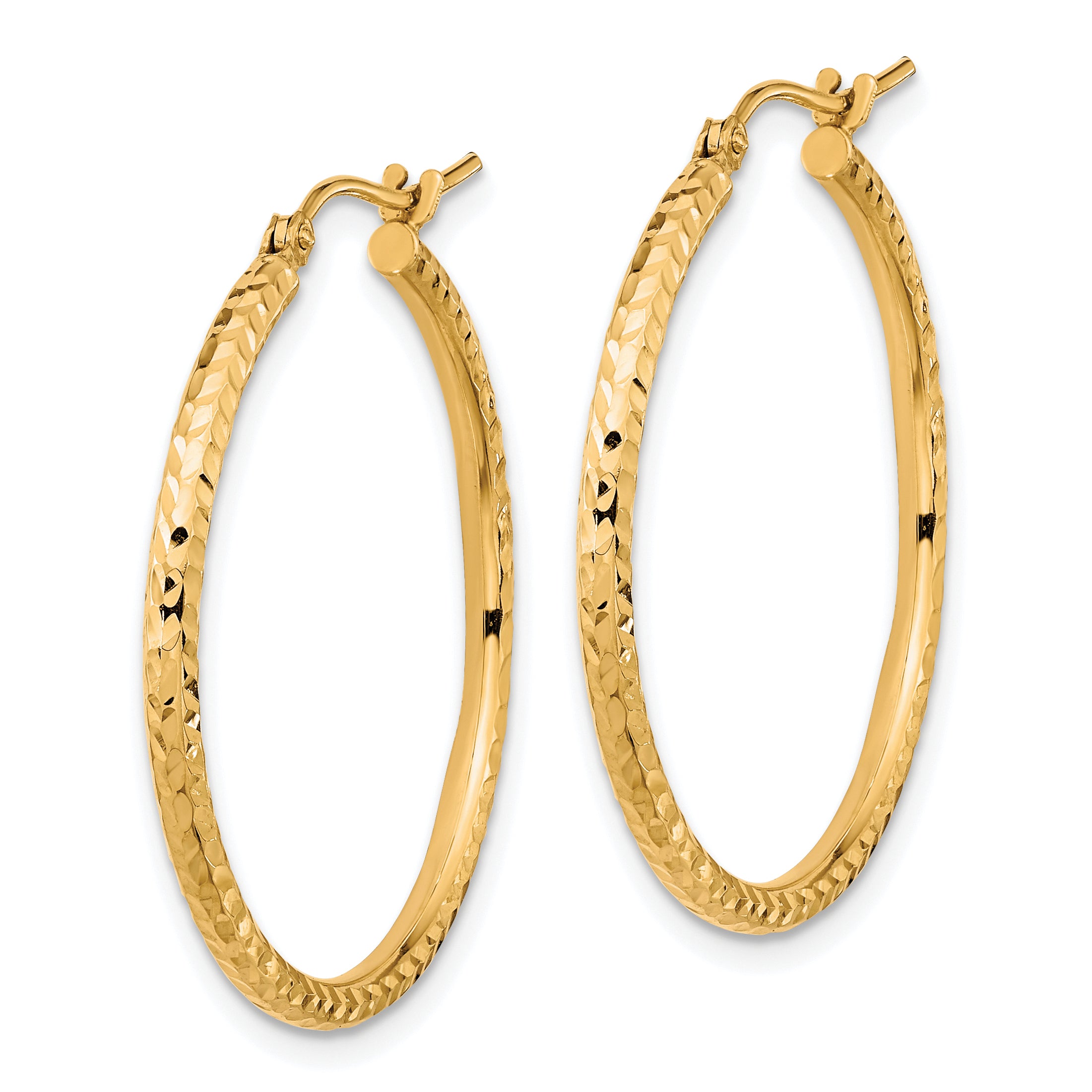 10k Diamond-cut 2mm Round Tube Hoop Earrings