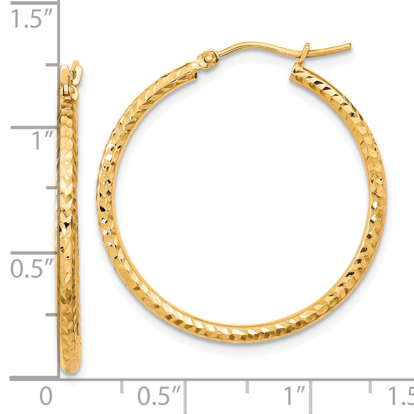 10K Gold Diamond-Cut Hoop Earrings with Polished Finish 2mm Oval