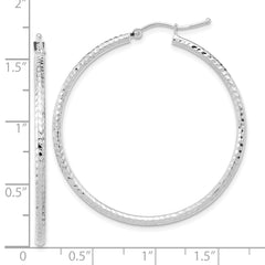 10k White Gold Diamond-cut 2mm Round Tube Hoop Earrings