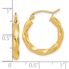 10K Gold Polished Twisted Hoop Earrings for Women  Elegant 3mm Design