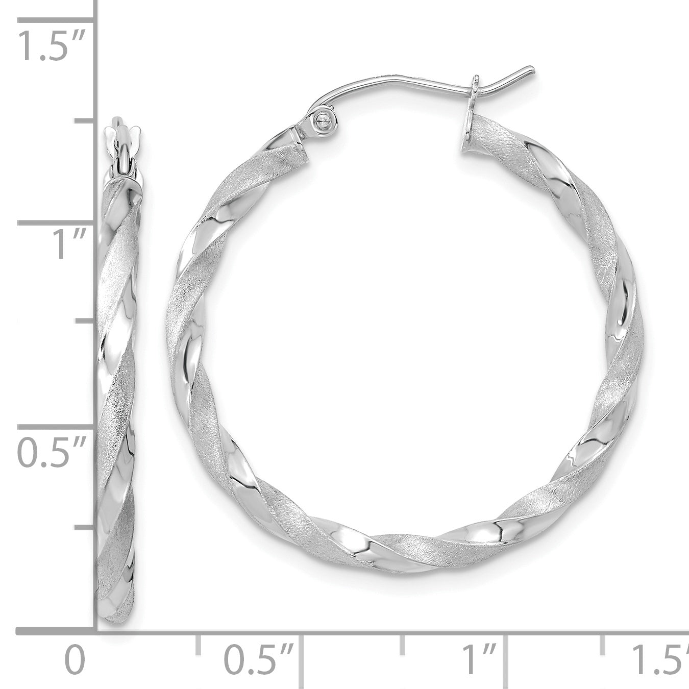 10k White Gold Polished & Satin Twisted Hoop Earrings