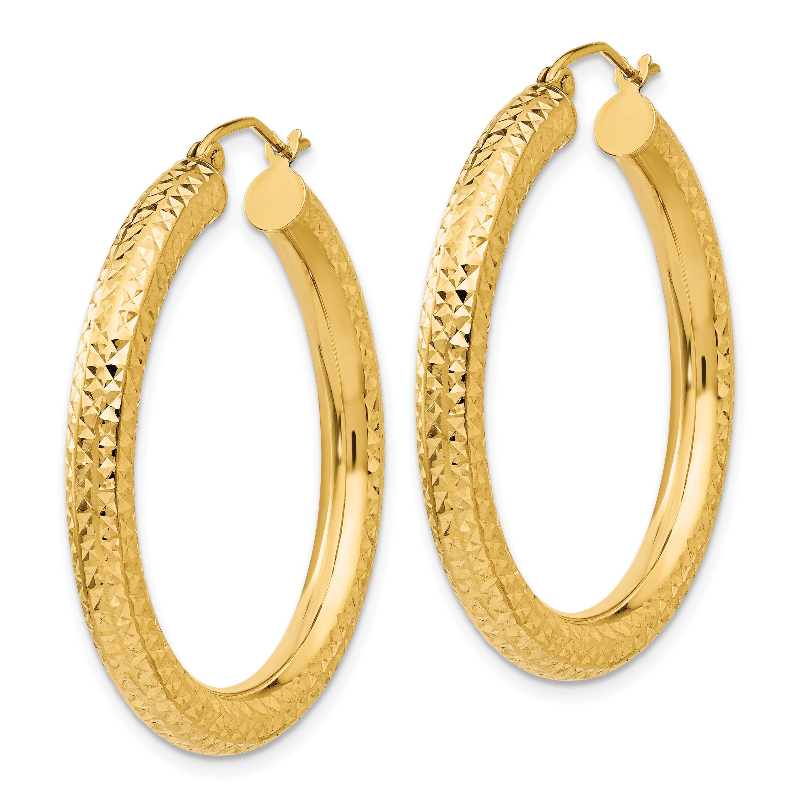 10k Diamond-cut 4mm Round Hoop Earrings