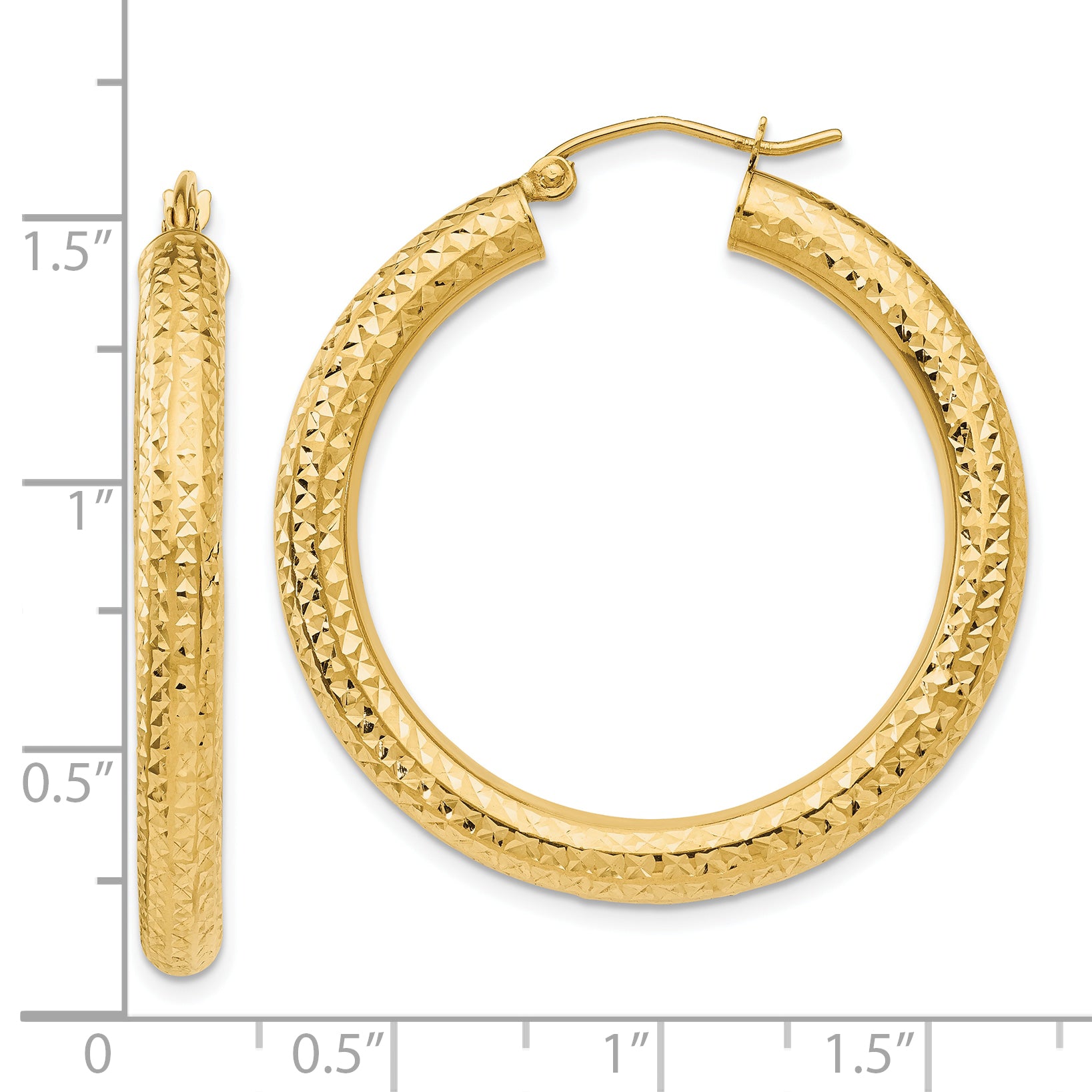 10k Diamond-cut 4mm Round Hoop Earrings