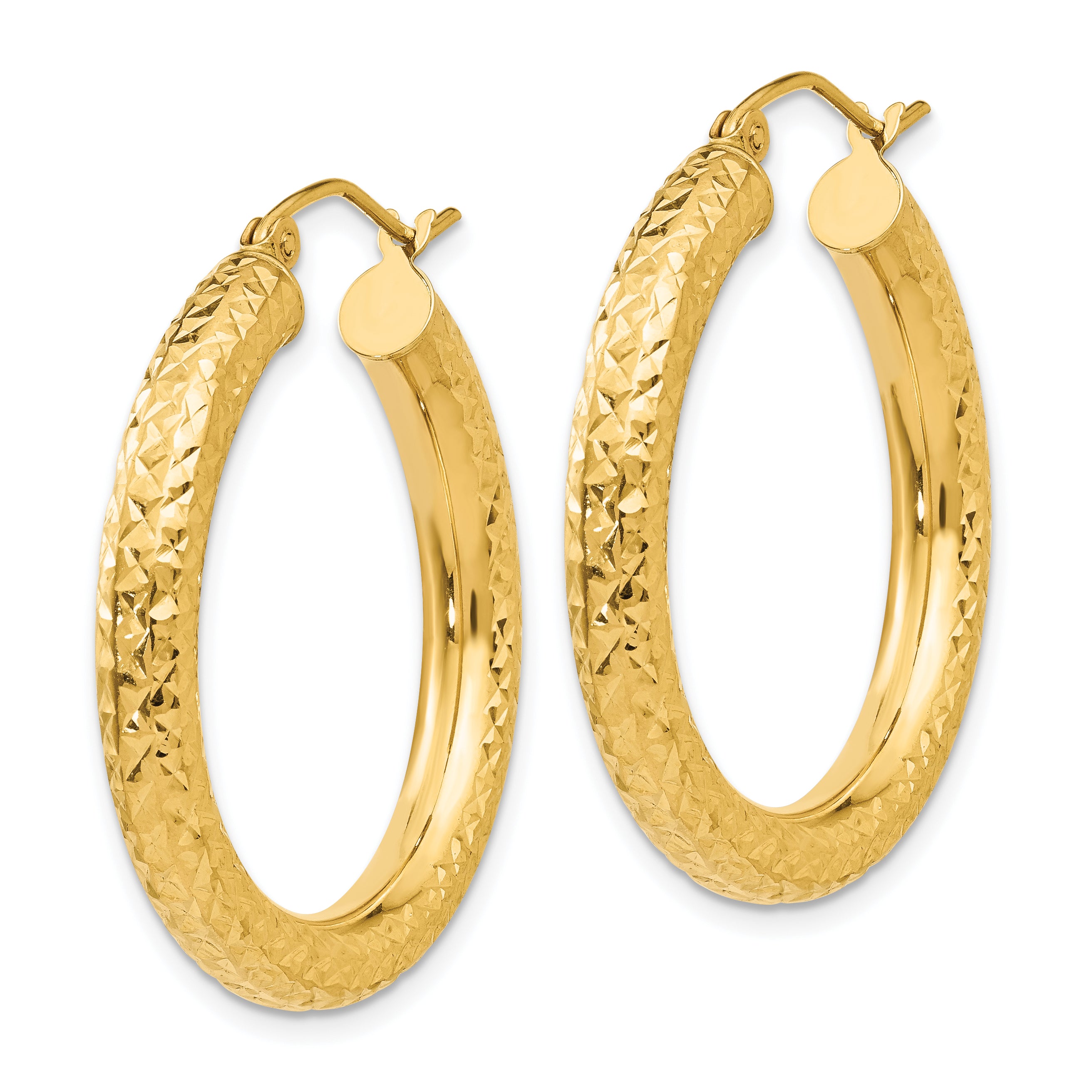 10k Diamond-cut 4mm Round Hoop Earrings