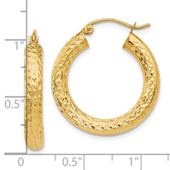 10k Diamond-cut 4mm Round Hoop Earrings