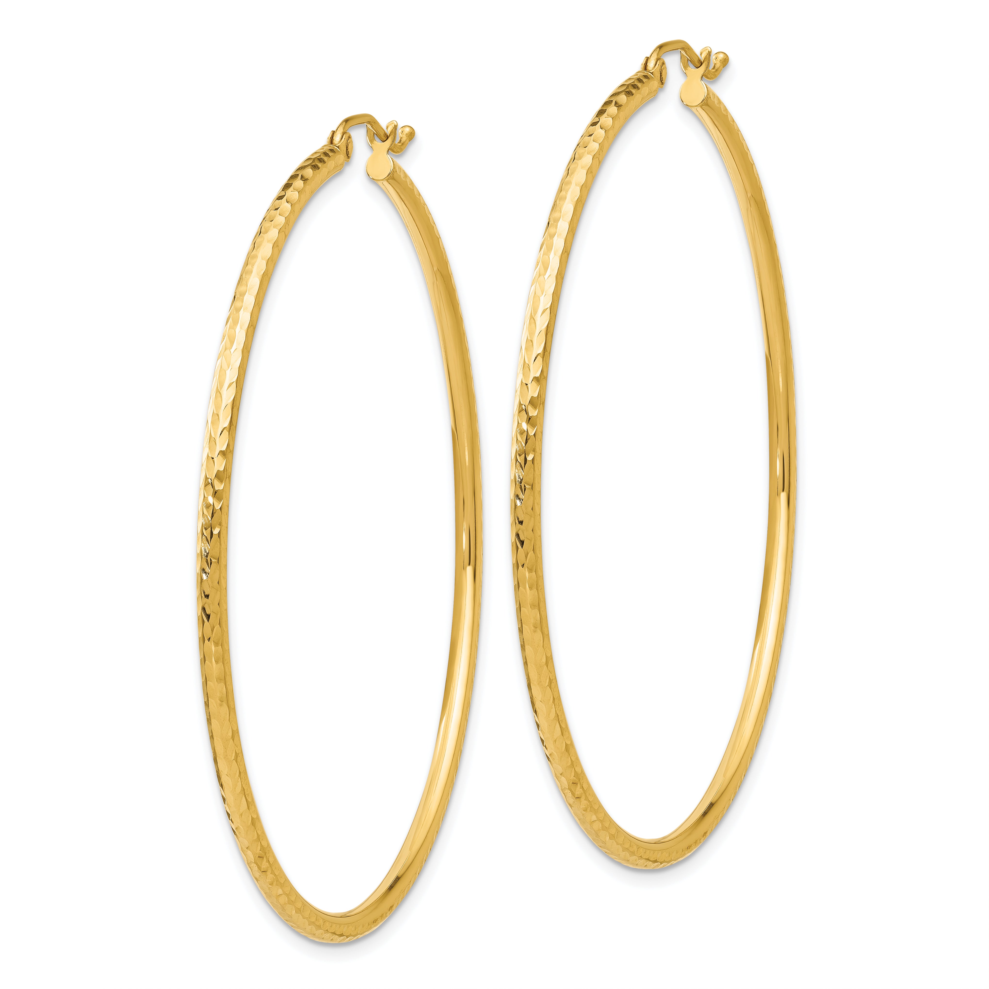 10k Diamond-cut 2mm Round Tube Hoop Earrings