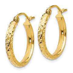 10k Diamond-cut 2.8x18mm Hollow Hoop Earrings