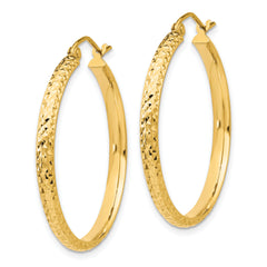 10k Diamond-cut 2.8x30mm Hollow Hoop Earrings