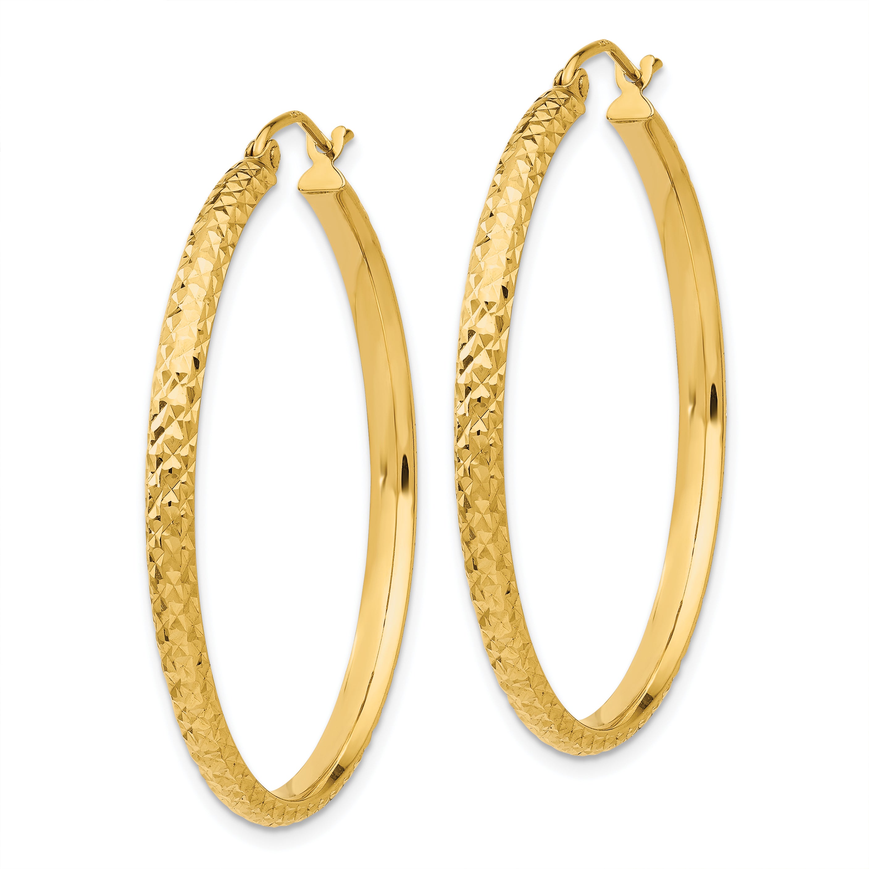 10k Diamond-cut 2.8x37mm Hollow Hoop Earrings