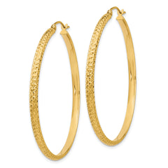 10k Diamond-cut 2.8x46mm Hollow Hoop Earrings