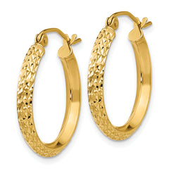 10k Knife Edge Diamond-cut 2.5x20mm Hollow Hoop Earrings