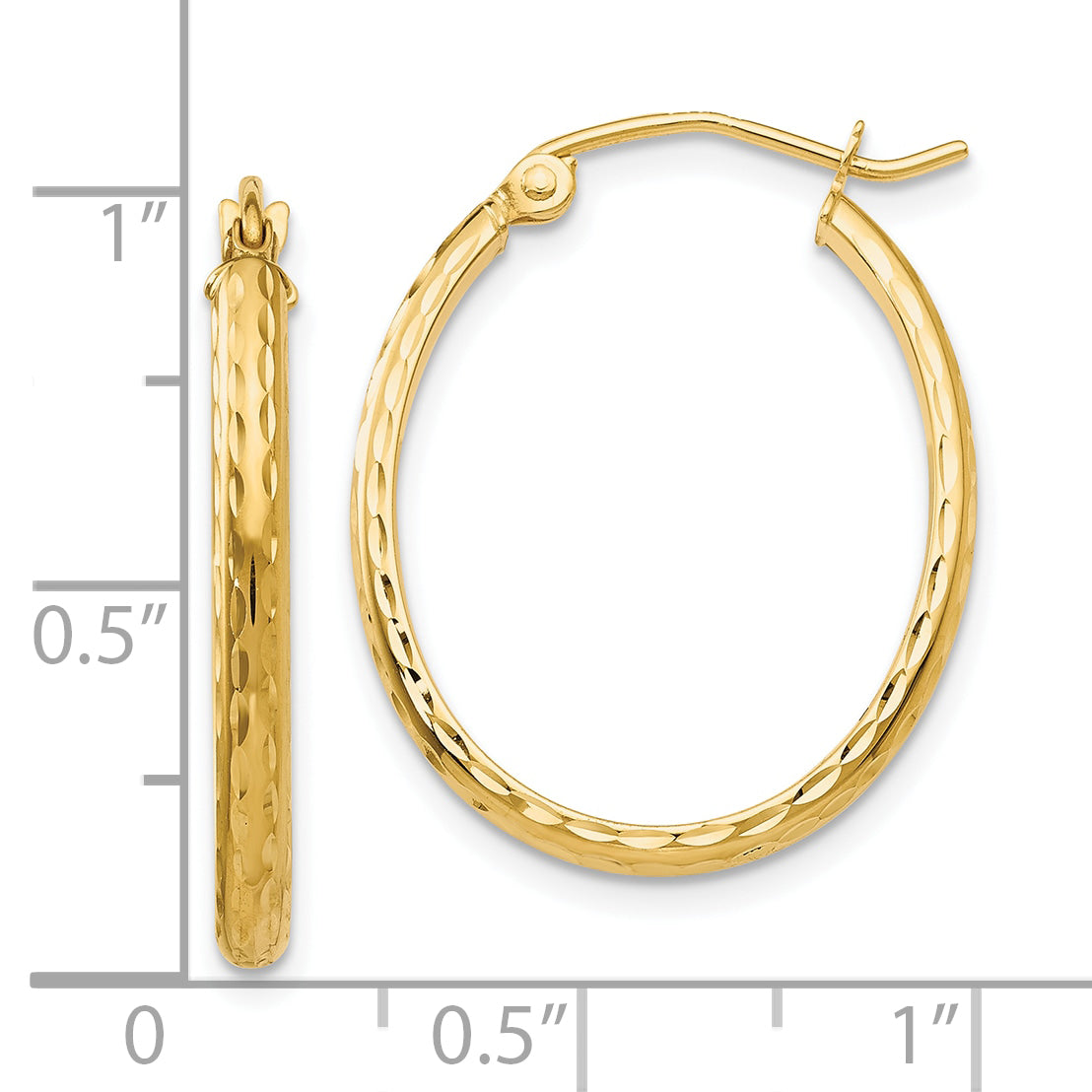 10k Lightweight Diamond-cut Oval Hoop Earrings