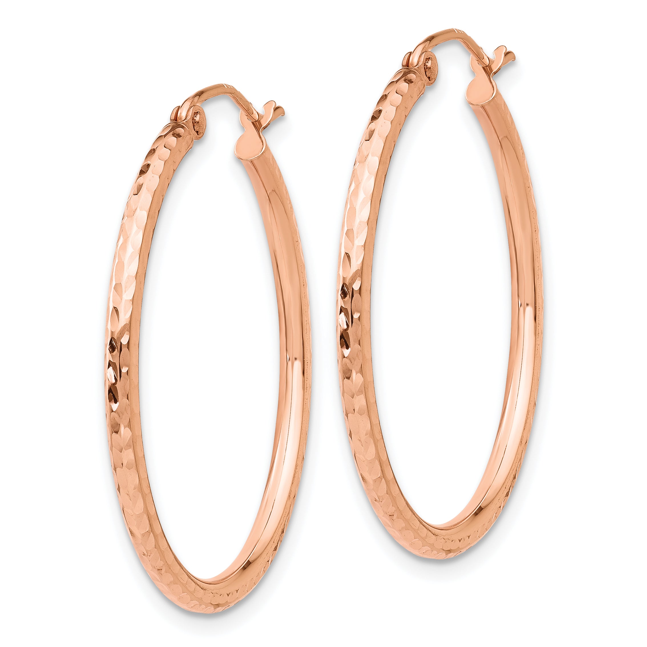 10K Rose Gold Diamond-cut Polished Hoop Earrings