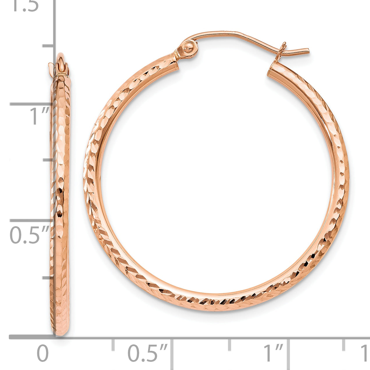 10K Rose Gold Diamond-cut Polished Hoop Earrings